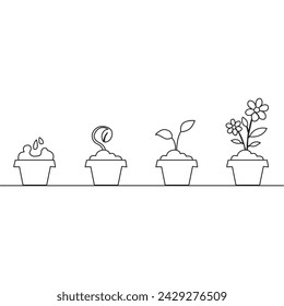 Single Line Plant Growth Processing on pot illustration