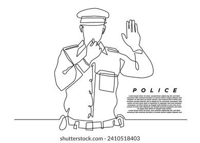single line of police giving the stop signal.continuous line of police blowing whistles.isolated white background