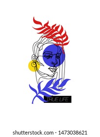 Single line portrait poster. Modern minimalistic line art. Vector.