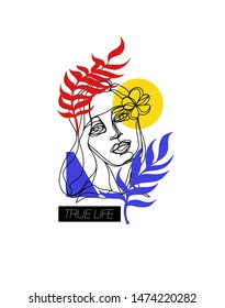 Single line portrait poster. Modern minimalistic line art. Vector.