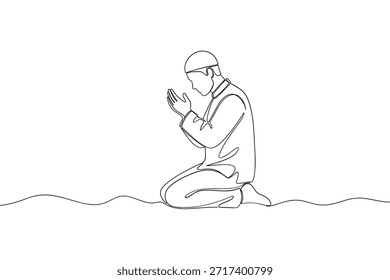 Single line praying man illustration showing spiritual faith worship vector