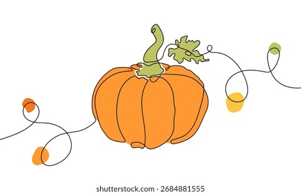 Dibujo de calabaza de una sola línea con hojas de otoño