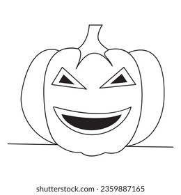 Single line pumpkin halloween face vector art illustration
