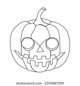 Single line pumpkin halloween face vector art illustration