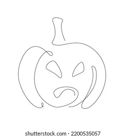 Single line pumpkin illustration. Halloween pumpkin one line vector.