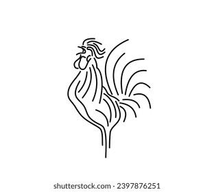 Single Line Rooster Mascot Icon