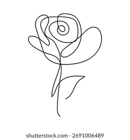 Linha única rosa desenho ilustração flor minimalista perfeito para impressões, logotipos e decoração moderna.