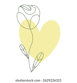 Línea única rosa con fondo de corazón en tono amarillo.