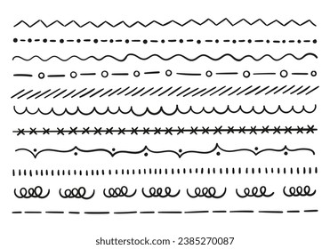 Conjunto de líneas individuales en estilos diferentes. Arabescos, zigzag, alambre de púas, enrollados.