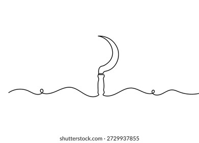 Einzeiliges Sichelsymbol im minimalistischen Stil mit einer fortlaufenden Zeichnungskontur, Vektorgrafik