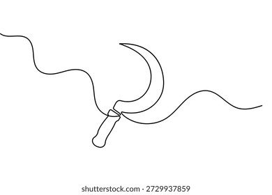 Einzeiliges Sichelsymbol im minimalistischen Stil mit einer fortlaufenden Zeichnungskontur, Vektorgrafik