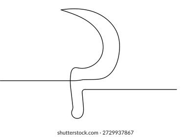 Einzeiliges Sichelsymbol im minimalistischen Stil mit einer fortlaufenden Zeichnungskontur, Vektorgrafik