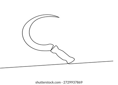 Einzeiliges Sichelsymbol im minimalistischen Stil mit einer fortlaufenden Zeichnungskontur, Vektorgrafik