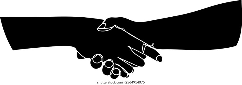 Single line silhouette connecting business associates shaking hands, Business handshake s silhouette