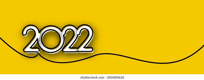 Single line silhouette drawn 2022 sign. Yellow background with space for text. Vector illustration.