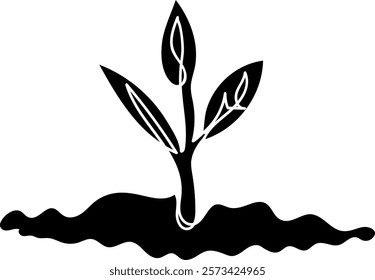 Single line silhouette of young plant, Silhouette of environmental awareness day