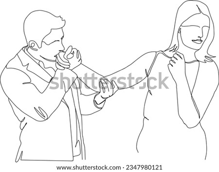 Single Line Sketch Couple's Argument in Hand-Drawn Drawing, Disagreement and Rejection Cartoon Couple's Argument, Husband Trying to Convince Upset Wife, Relationship Conflict