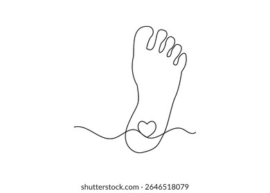 Esboço de linha única de um pé humano único isolado contorno em estilo minimalista