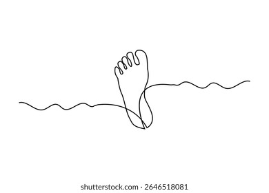 Esboço de linha única de um pé humano único isolado contorno em estilo minimalista