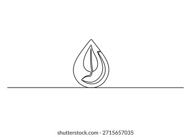 Single line sketch of a water drop and an organic leaf