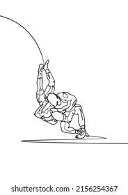 Single line sketch of wrestling match, one line wrestler. Vector graphic.