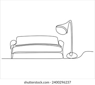 Сontinuous single line single line sofa with floor lamp lampshade, hand drawn silhouette painting. Line art. scribble.Without artificial intelligence