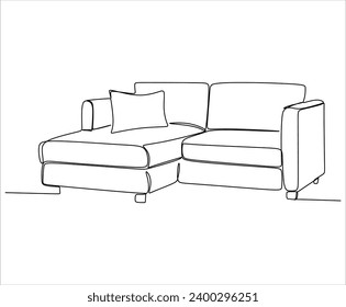 Сontinuous single line single line sofa with floor lamp lampshade, hand drawn silhouette painting. Line art. scribble.Without artificial intelligence