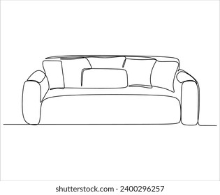 Сontinuous single line single line sofa with floor lamp lampshade, hand drawn silhouette painting. Line art. scribble.Without artificial intelligence