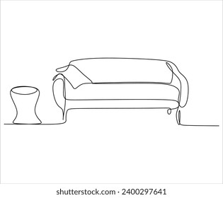 Сontinuous single line single line sofa with floor lamp lampshade, hand drawn silhouette painting. Line art. scribble.Without artificial intelligence