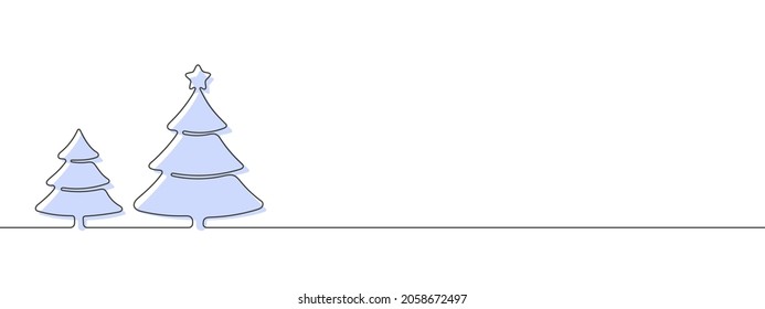 Single line style Christmas trees. Christmas or New Year's Eve background. Vector illustration