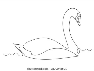single line swan swimming .continuous line drawing of swan floating on river water. peaceful nature concept.one line vector illustration