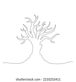 Single line tree icon. One line drawing trees, mono line art, continuous outline forest drawing, mono drawing tree logo, linear vector illustration