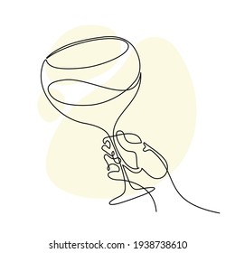 single line vector art picture of hand and glasses of champagne.