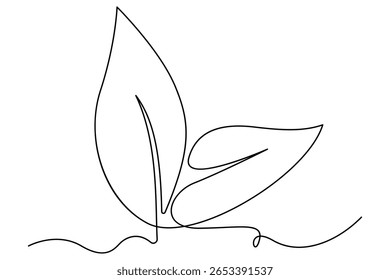  Single line vector illustration of a leaf drawn in continuous outline style for botanical themes
