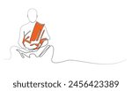 single line vector illustration of meditating monk.vector line art of buddhist monk praying.buddhist religious worship single line drawing