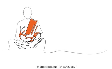 Ilustración vectorial de una sola línea del monje meditador.arte de la línea del Vector del monje budista que reza.culto religioso budista dibujo de una sola línea