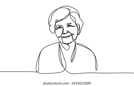 Single line vector image of a smiling elderly woman.