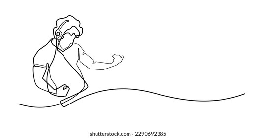 single line vector man enjoying music .expression playing guitar while listening to music continuous line.expression playing guitar.world music day
