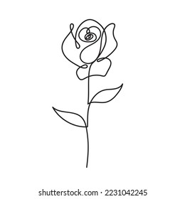 Ilustración de la rosa del vector de una sola línea, diseño de flor, aislado