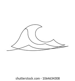 Single line waves. Ocean or sea continuous line icon. Vector illustration.