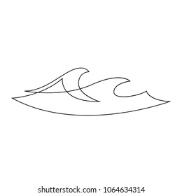 Single line waves. Ocean or sea continuous line icon. Vector illustration.