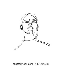 Single line woman drawing, one line portrait, minimalistic outline female silhouette. Beauty elegant logo, glamour concept. Simple hand drawn stylized avatar with girl's face