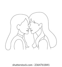 
Single line young couple is kissing out line vector art illustration