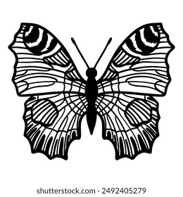 Single linear butterfly on a white background. Vintage style black