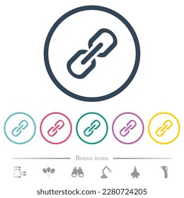 Single link flat color icons in round outlines. 6 bonus icons included.