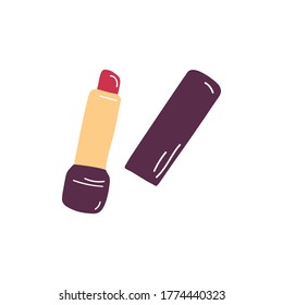 Single Lipstick sketch vector illustration. Simple cosmetics icon. Lip gloss sign. Hand drawn flat doodle graphic