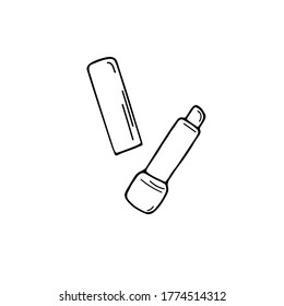 Single Lipstick sketch vector illustration. Simple cosmetics icon. Lip gloss sign. Hand drawn doodle graphic