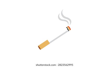 Single lit cigarette producing a small trail of gray smoke as a conceptual representation of tobacco consumption and health hazards.