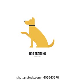 Single logo with a dog giving a paw for veterinarian clinic, pet shop, dog walker, dog training. Easy to use and edit. Vector logo series.