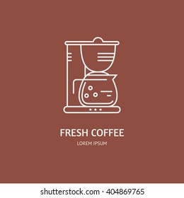 Single logo with graphic illustration of a coffee machine made in line style vector. Clean and modern label for a shop, product or company.